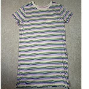 Pact Women's M White Pink Striped Pastel Knit Short Sleeve Casual Summer Dress